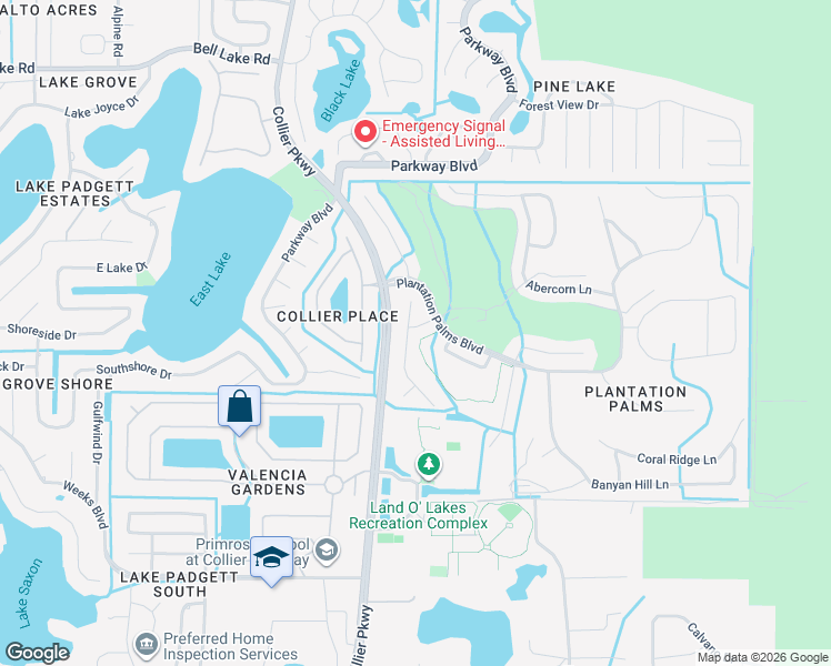 map of restaurants, bars, coffee shops, grocery stores, and more near 3346 Coconut Grove Road in Land O' Lakes