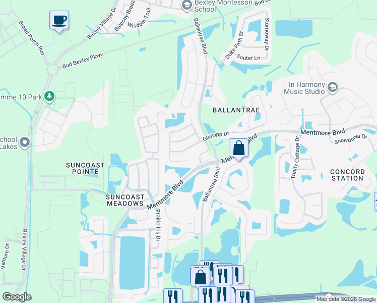 map of restaurants, bars, coffee shops, grocery stores, and more near 17534 Glenapp Drive in Land O' Lakes