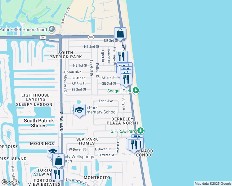 map of restaurants, bars, coffee shops, grocery stores, and more near 125 Southeast 1st Street in Melbourne