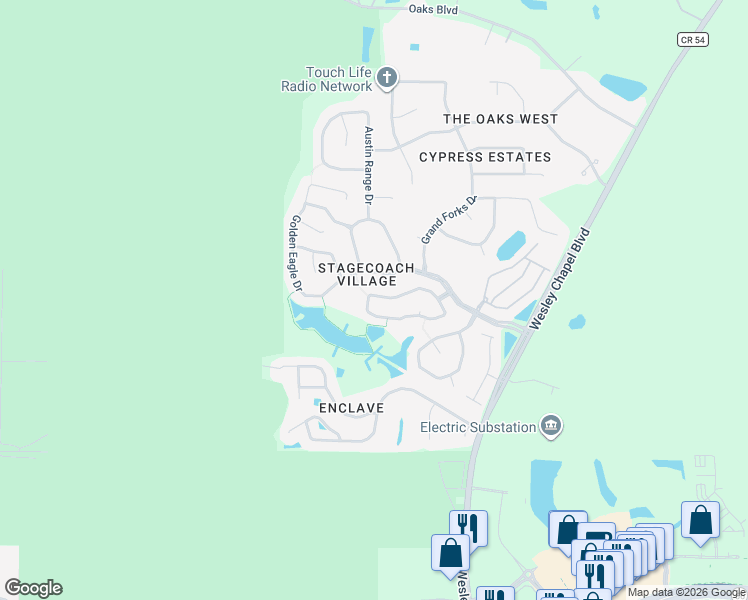 map of restaurants, bars, coffee shops, grocery stores, and more near 25233 7 Rivers Circle in Land O' Lakes