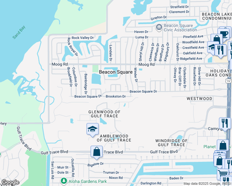 map of restaurants, bars, coffee shops, grocery stores, and more near 3534 Beacon Square Drive in Holiday