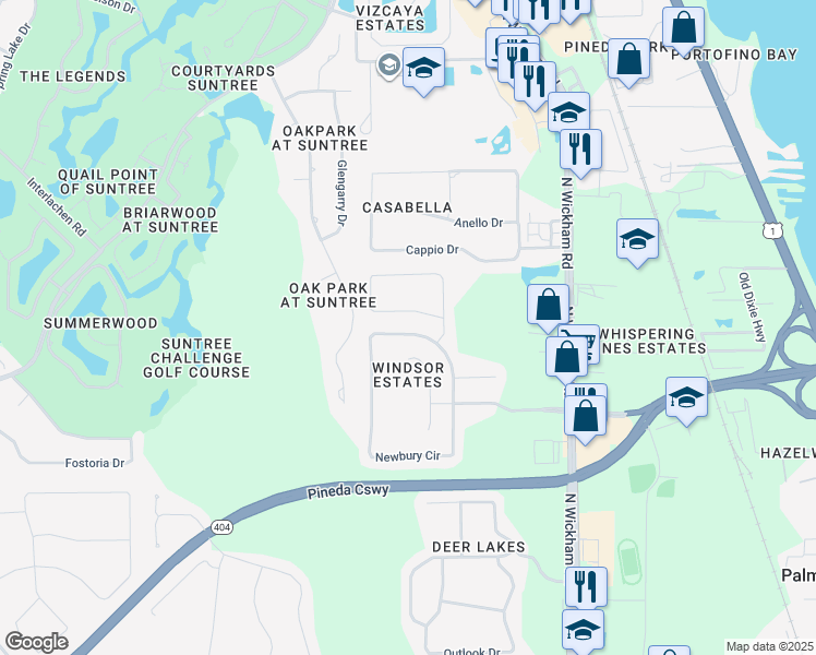 map of restaurants, bars, coffee shops, grocery stores, and more near 5959 Newbury Circle in Melbourne