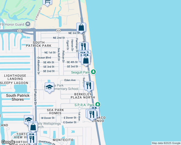 map of restaurants, bars, coffee shops, grocery stores, and more near 275 Florida A1A in Satellite Beach