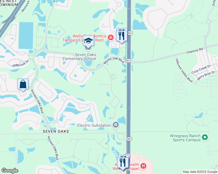 map of restaurants, bars, coffee shops, grocery stores, and more near 3365 Watermark Drive in Zephyrhills