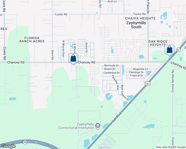 map of restaurants, bars, coffee shops, grocery stores, and more near 37400 Chancey Road in Zephyrhills