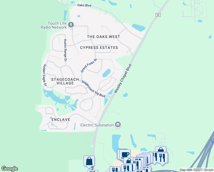 map of restaurants, bars, coffee shops, grocery stores, and more near 3350 Broken Bow Drive in Land O' Lakes