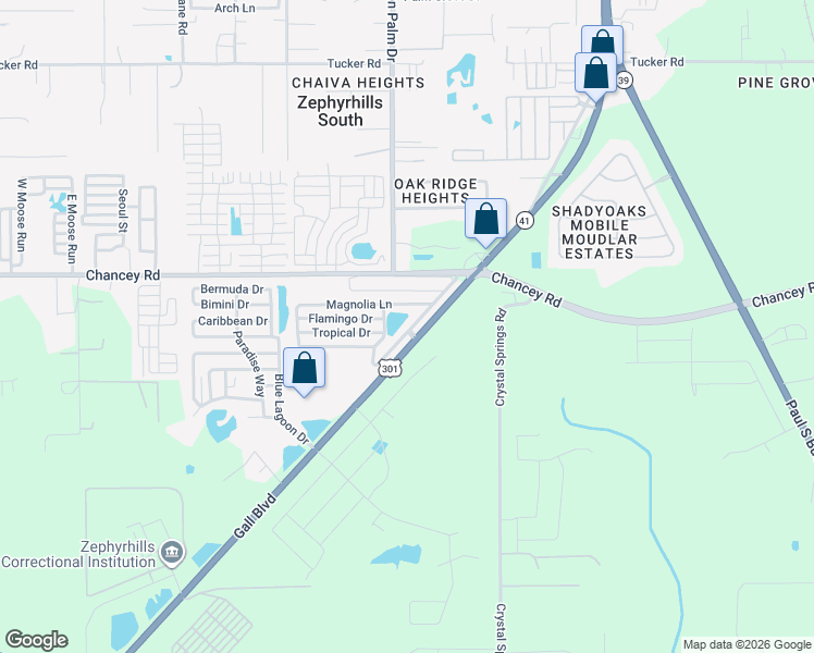 map of restaurants, bars, coffee shops, grocery stores, and more near 3331 Palmview Drive in Zephyrhills