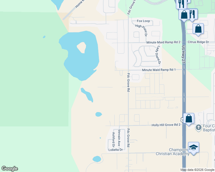 map of restaurants, bars, coffee shops, grocery stores, and more near 3187 Holly Hill Grove Road 3 in Davenport