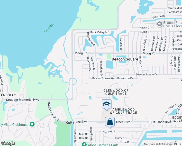 map of restaurants, bars, coffee shops, grocery stores, and more near 3227 Columbus Drive in Holiday