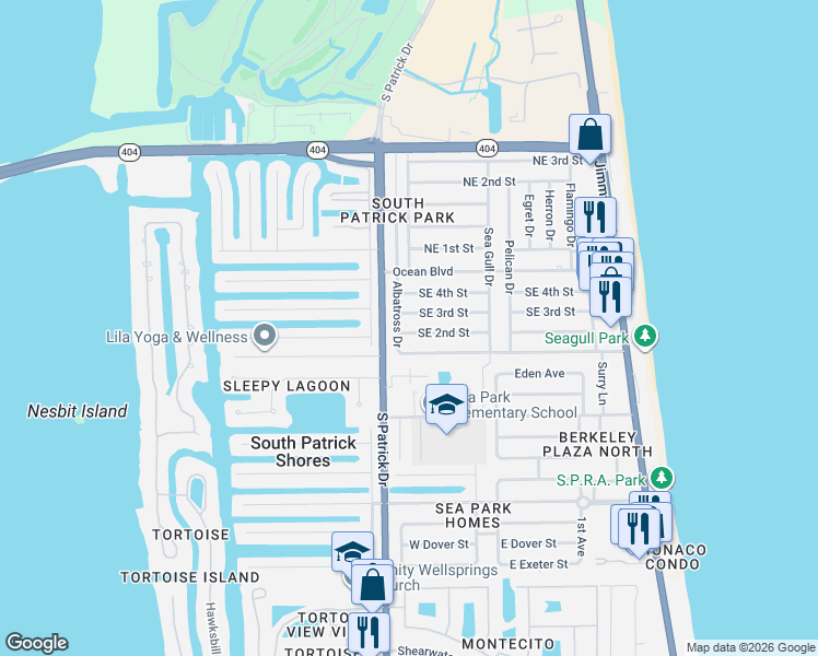 map of restaurants, bars, coffee shops, grocery stores, and more near 209 Southeast 2nd Street in Satellite Beach