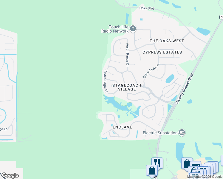 map of restaurants, bars, coffee shops, grocery stores, and more near 3327 Golden Eagle Drive in Land O' Lakes