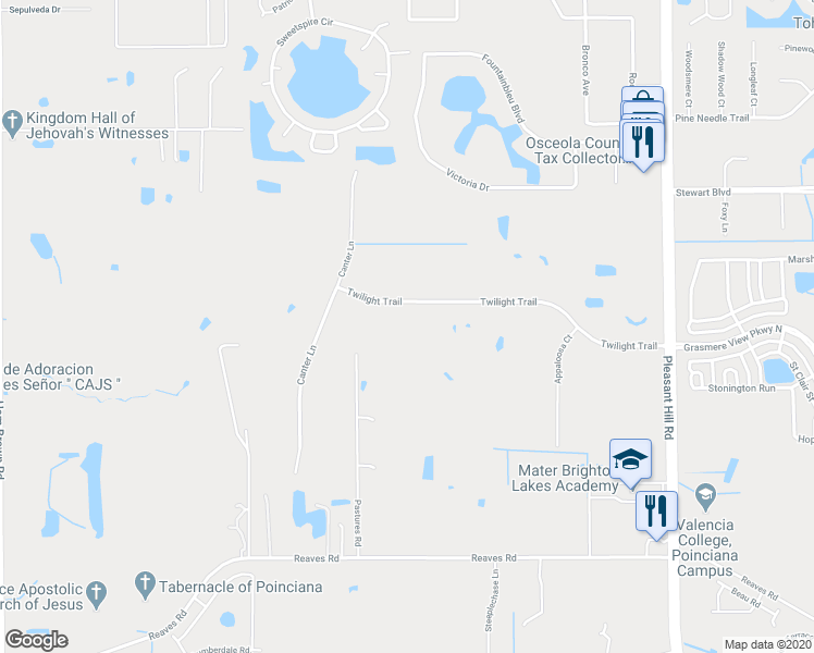 map of restaurants, bars, coffee shops, grocery stores, and more near 4250 Twilight Trail in Kissimmee