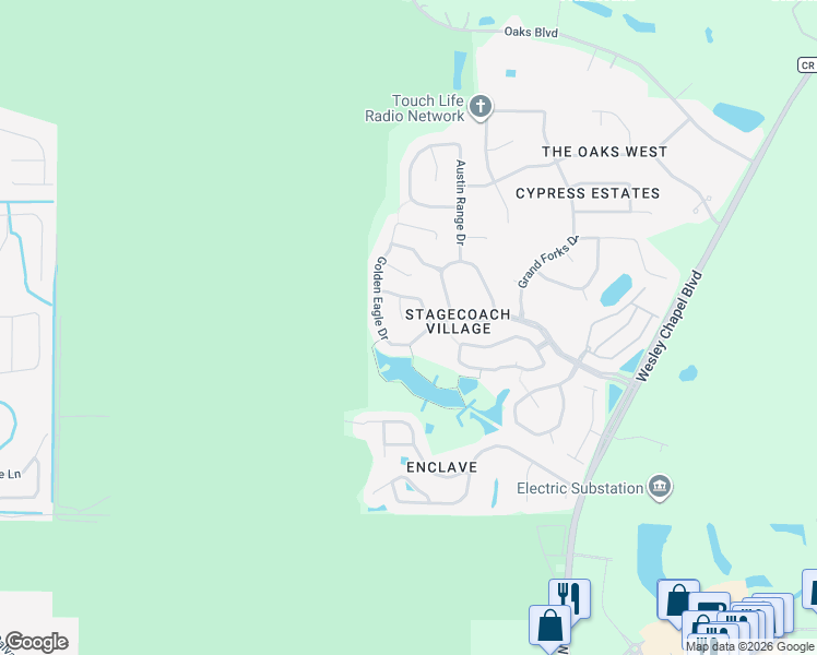 map of restaurants, bars, coffee shops, grocery stores, and more near 3424 Canteen Court in Pasco County