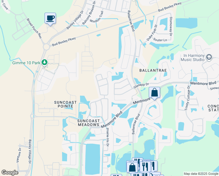 map of restaurants, bars, coffee shops, grocery stores, and more near 3348 Thistledown Lane in Land O' Lakes