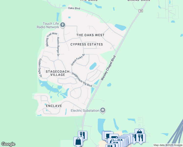 map of restaurants, bars, coffee shops, grocery stores, and more near 3434 Red Rock Drive in Pasco County
