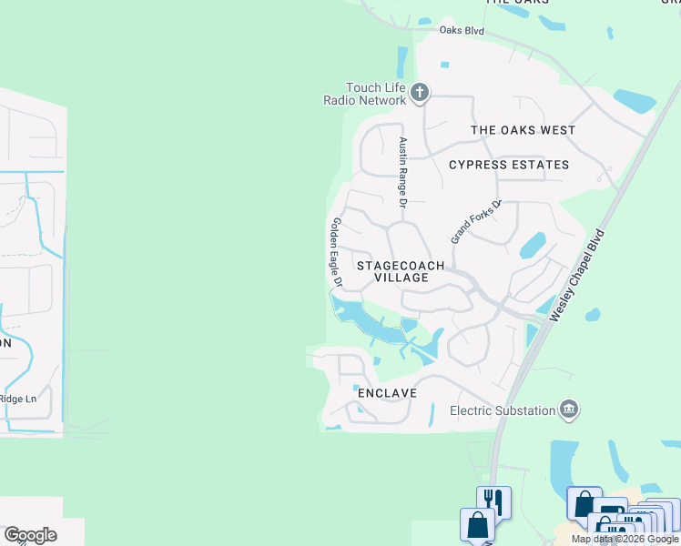 map of restaurants, bars, coffee shops, grocery stores, and more near 3449 Golden Eagle Drive in Land O' Lakes
