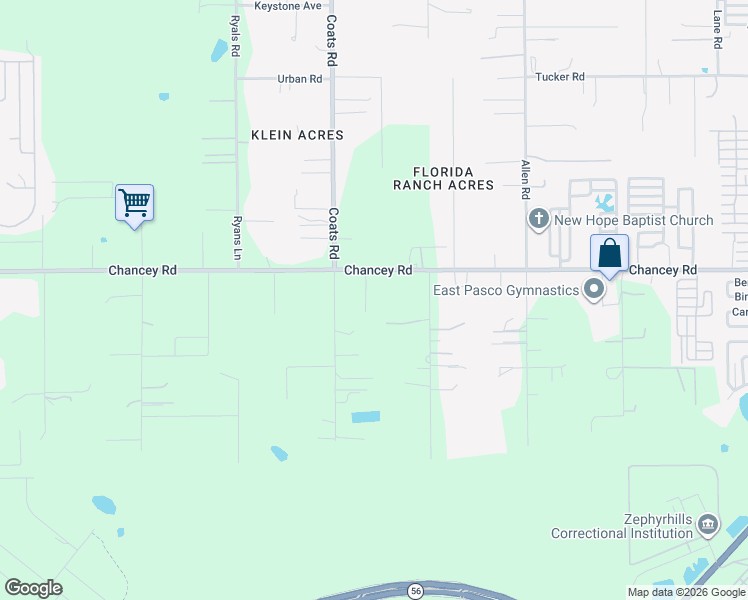 map of restaurants, bars, coffee shops, grocery stores, and more near 36530 Chancey Road in Zephyrhills
