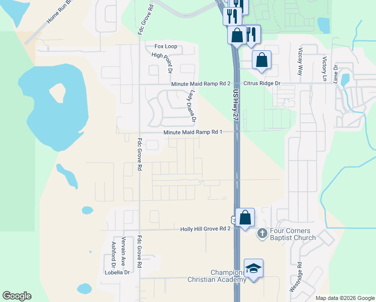 map of restaurants, bars, coffee shops, grocery stores, and more near 518 Lady Diana Drive in Davenport