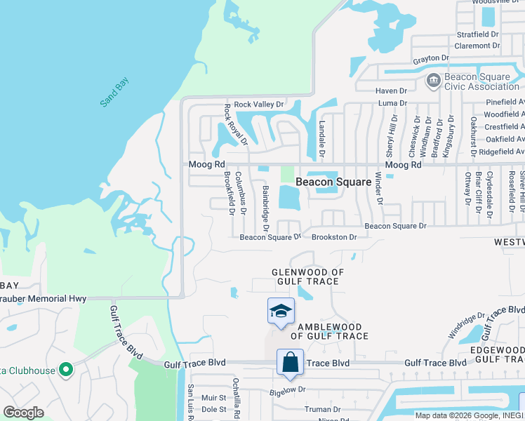 map of restaurants, bars, coffee shops, grocery stores, and more near 3337 Bainbridge Drive in Holiday