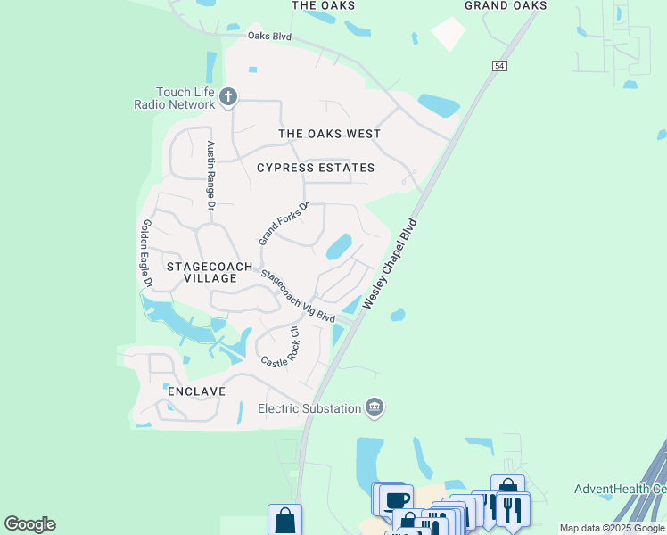 map of restaurants, bars, coffee shops, grocery stores, and more near 3436 Red Rock Drive in Pasco County