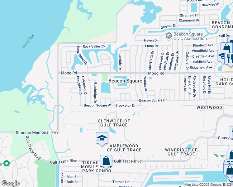 map of restaurants, bars, coffee shops, grocery stores, and more near 3320 Overland Drive in Holiday