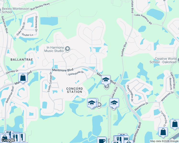 map of restaurants, bars, coffee shops, grocery stores, and more near 3355 Rennes Court in Land O' Lakes