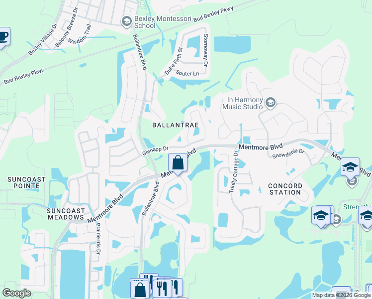 map of restaurants, bars, coffee shops, grocery stores, and more near 17832 Glenapp Drive in Land O' Lakes