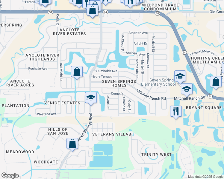 map of restaurants, bars, coffee shops, grocery stores, and more near 7442 Jenner Avenue in New Port Richey