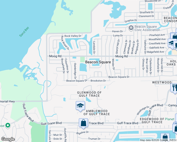 map of restaurants, bars, coffee shops, grocery stores, and more near 3321 Overland Drive in Holiday