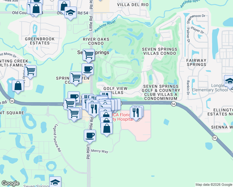 map of restaurants, bars, coffee shops, grocery stores, and more near 3269 Lori Lane in New Port Richey