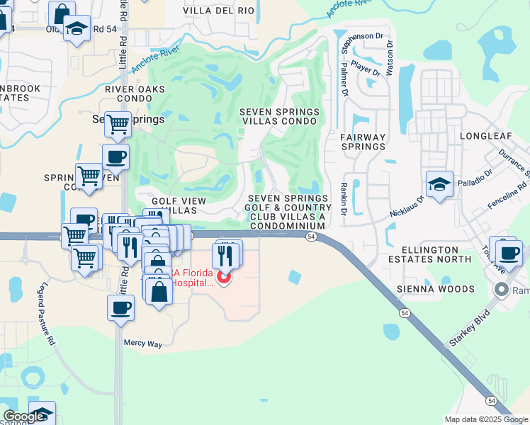 map of restaurants, bars, coffee shops, grocery stores, and more near 3311 Trophy Boulevard in New Port Richey