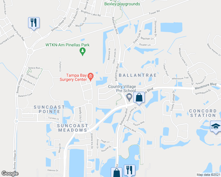 map of restaurants, bars, coffee shops, grocery stores, and more near 17549 Queensland Street in Land O' Lakes