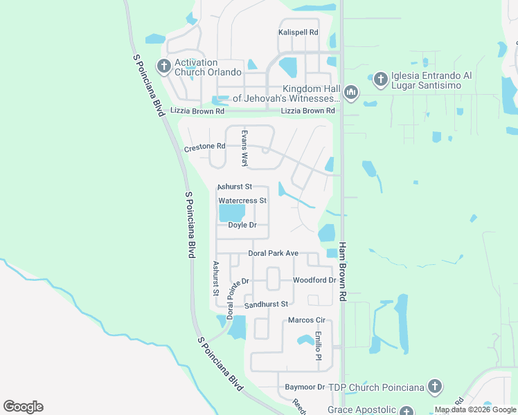 map of restaurants, bars, coffee shops, grocery stores, and more near 4828 Ashurst Street in Kissimmee