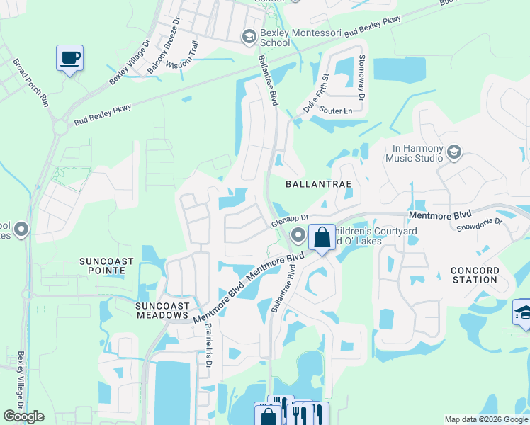 map of restaurants, bars, coffee shops, grocery stores, and more near 3418 Tarbolton Way in Land O' Lakes