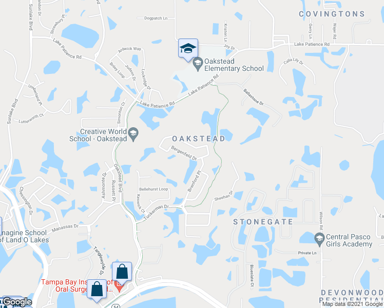 map of restaurants, bars, coffee shops, grocery stores, and more near 19743 Bergenfeld Drive in Land O' Lakes