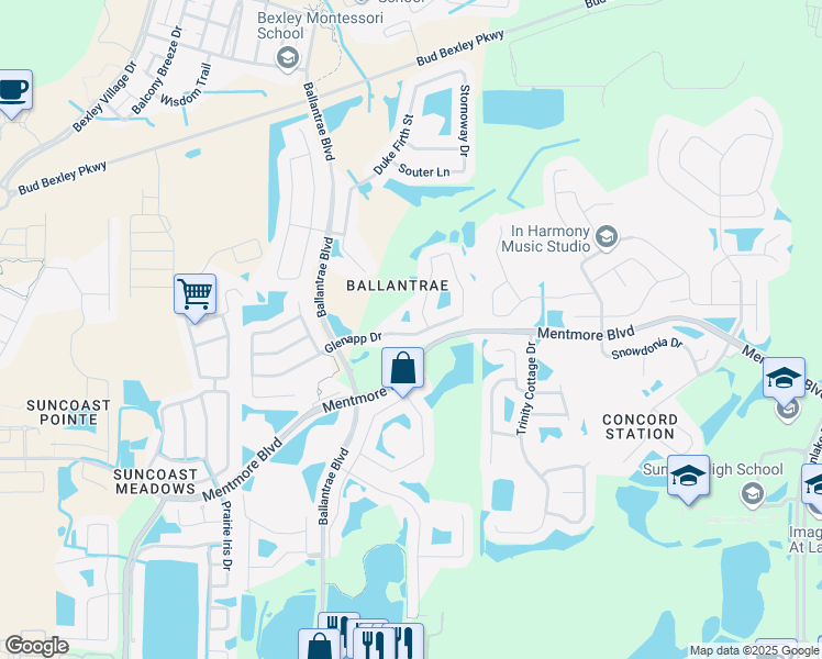 map of restaurants, bars, coffee shops, grocery stores, and more near 17825 Glenapp Drive in Land O' Lakes