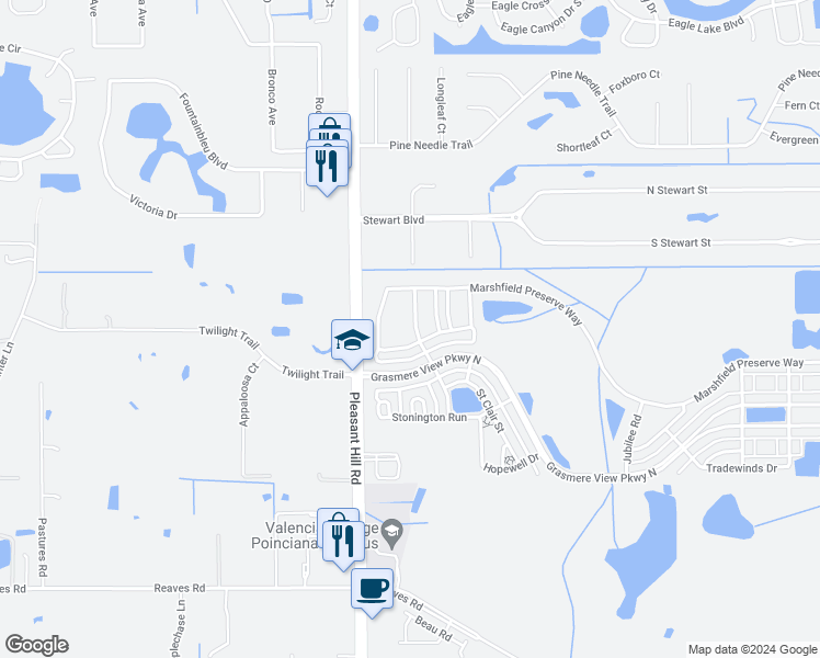map of restaurants, bars, coffee shops, grocery stores, and more near 3060 Palermo Rose Way in Kissimmee