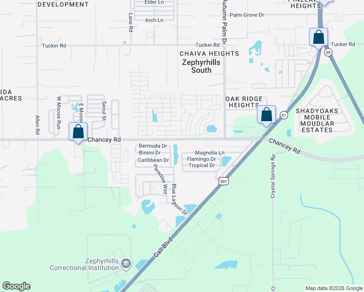 map of restaurants, bars, coffee shops, grocery stores, and more near 37750 Chancey Road in Zephyrhills