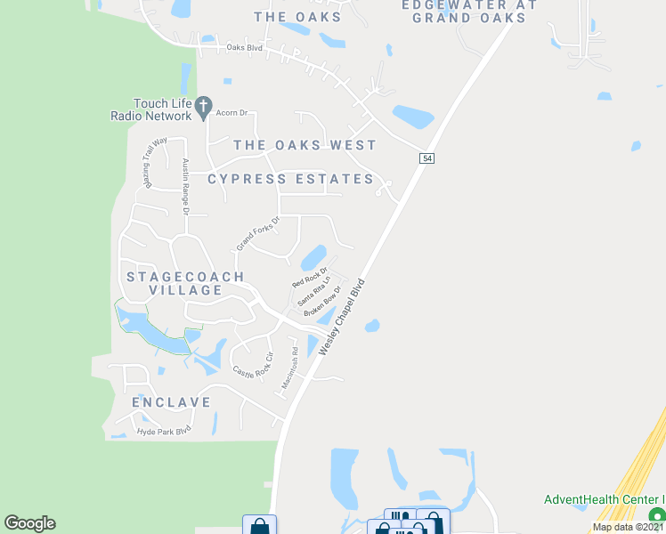 map of restaurants, bars, coffee shops, grocery stores, and more near 25401 Saddlehorn Way in Land O' Lakes