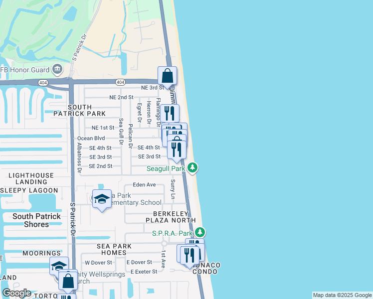 map of restaurants, bars, coffee shops, grocery stores, and more near 245 Florida A1A in Satellite Beach