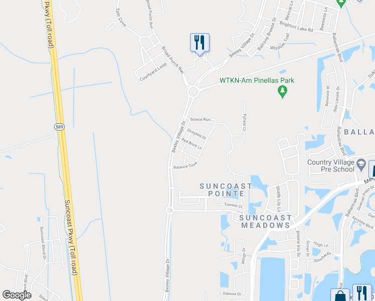 map of restaurants, bars, coffee shops, grocery stores, and more near 3476 Pine Ribbon Drive in Land O' Lakes