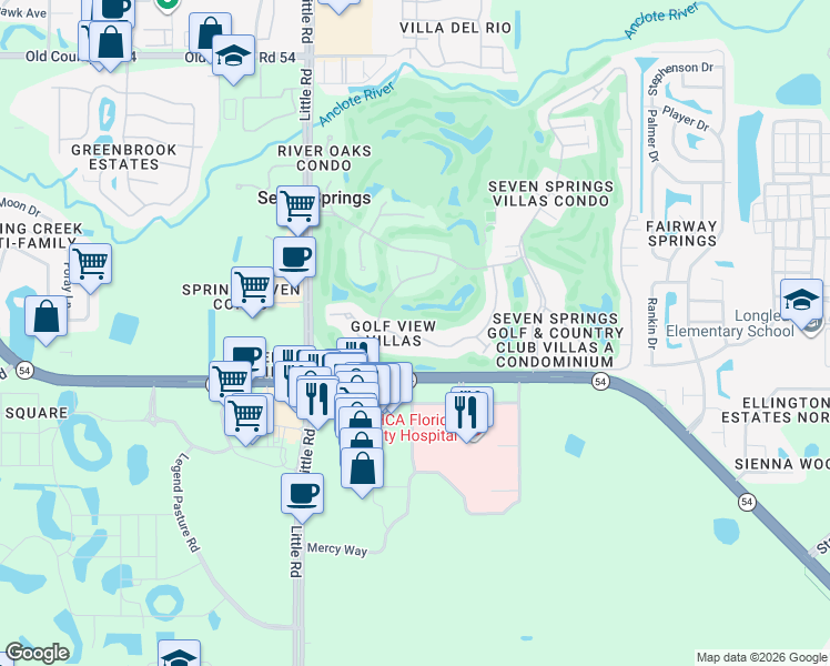 map of restaurants, bars, coffee shops, grocery stores, and more near 3269 Lori Lane in New Port Richey