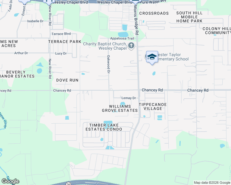 map of restaurants, bars, coffee shops, grocery stores, and more near 3442 Mildred Drive in Zephyrhills