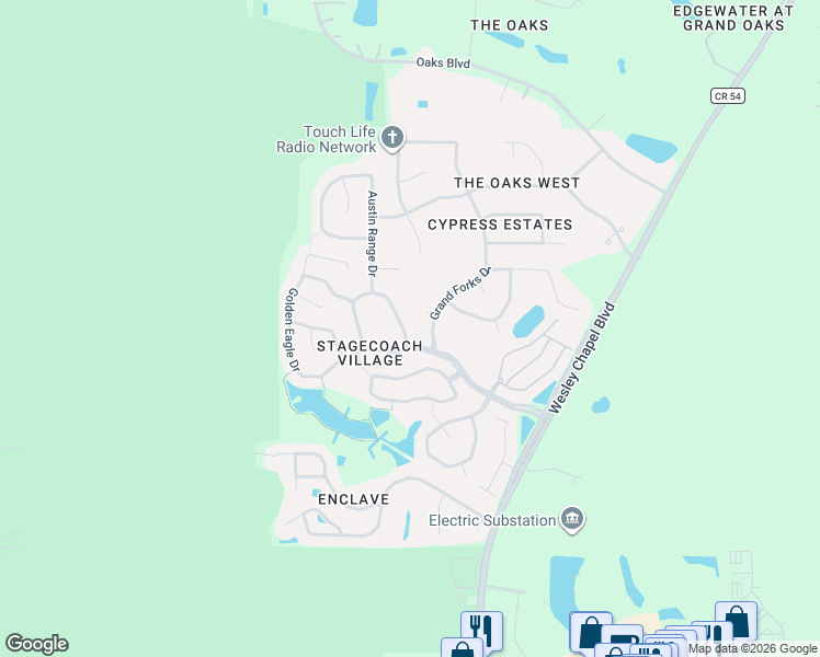map of restaurants, bars, coffee shops, grocery stores, and more near 3715 Mossy Oak Circle in Land O' Lakes