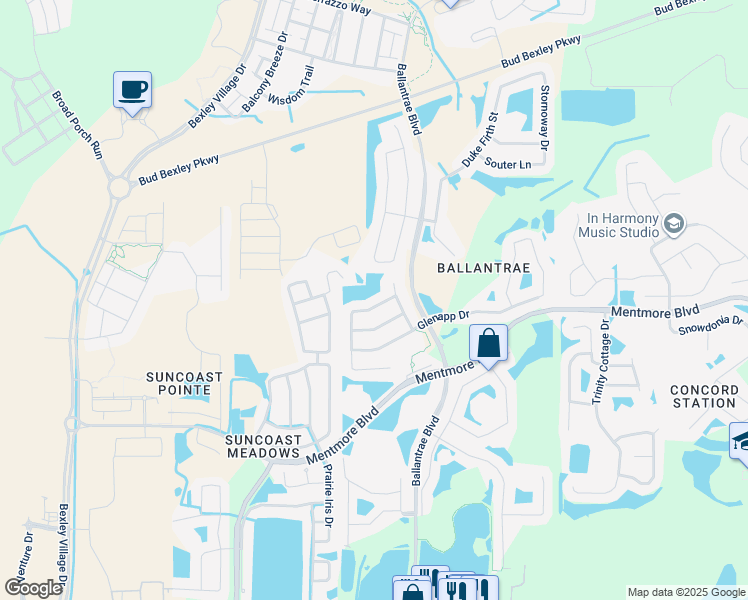 map of restaurants, bars, coffee shops, grocery stores, and more near 17519 Balmaha Drive in Land O' Lakes