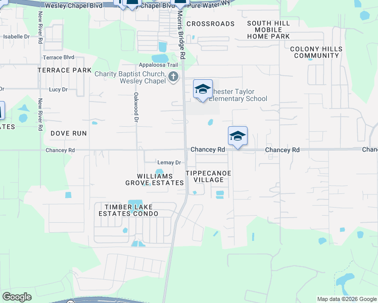 map of restaurants, bars, coffee shops, grocery stores, and more near 3450 Osage Drive in Zephyrhills