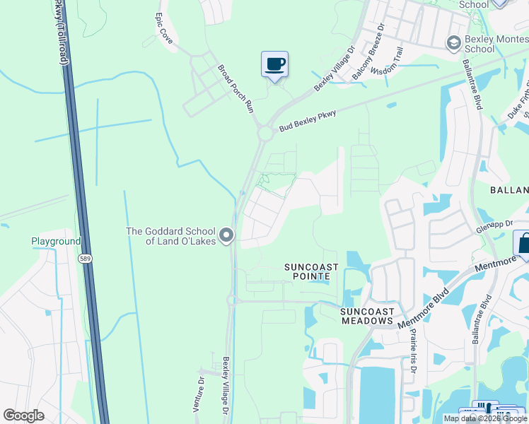 map of restaurants, bars, coffee shops, grocery stores, and more near 3476 Pine Ribbon Drive in Land O' Lakes