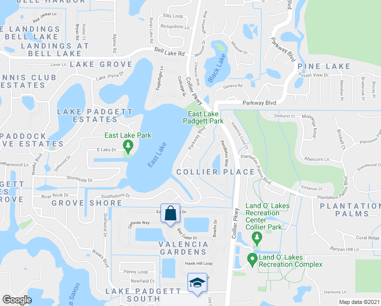 map of restaurants, bars, coffee shops, grocery stores, and more near 22853 Fern Court in Land O' Lakes