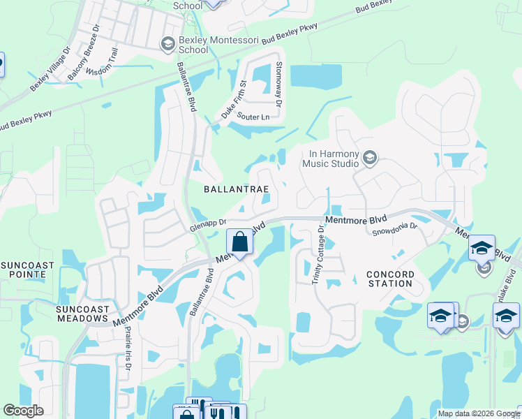 map of restaurants, bars, coffee shops, grocery stores, and more near 17901 Glenapp Drive in Land O' Lakes