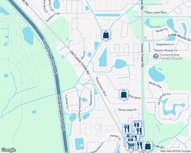 map of restaurants, bars, coffee shops, grocery stores, and more near 2368 Sweetwater Boulevard in Saint Cloud